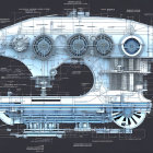 Detailed Blueprint of Intricate Futuristic Spacecraft
