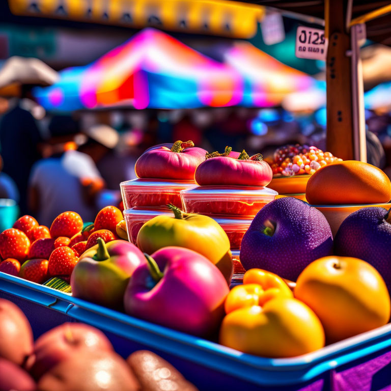 Colorful Fresh Fruits and Vegetables at Outdoor Market