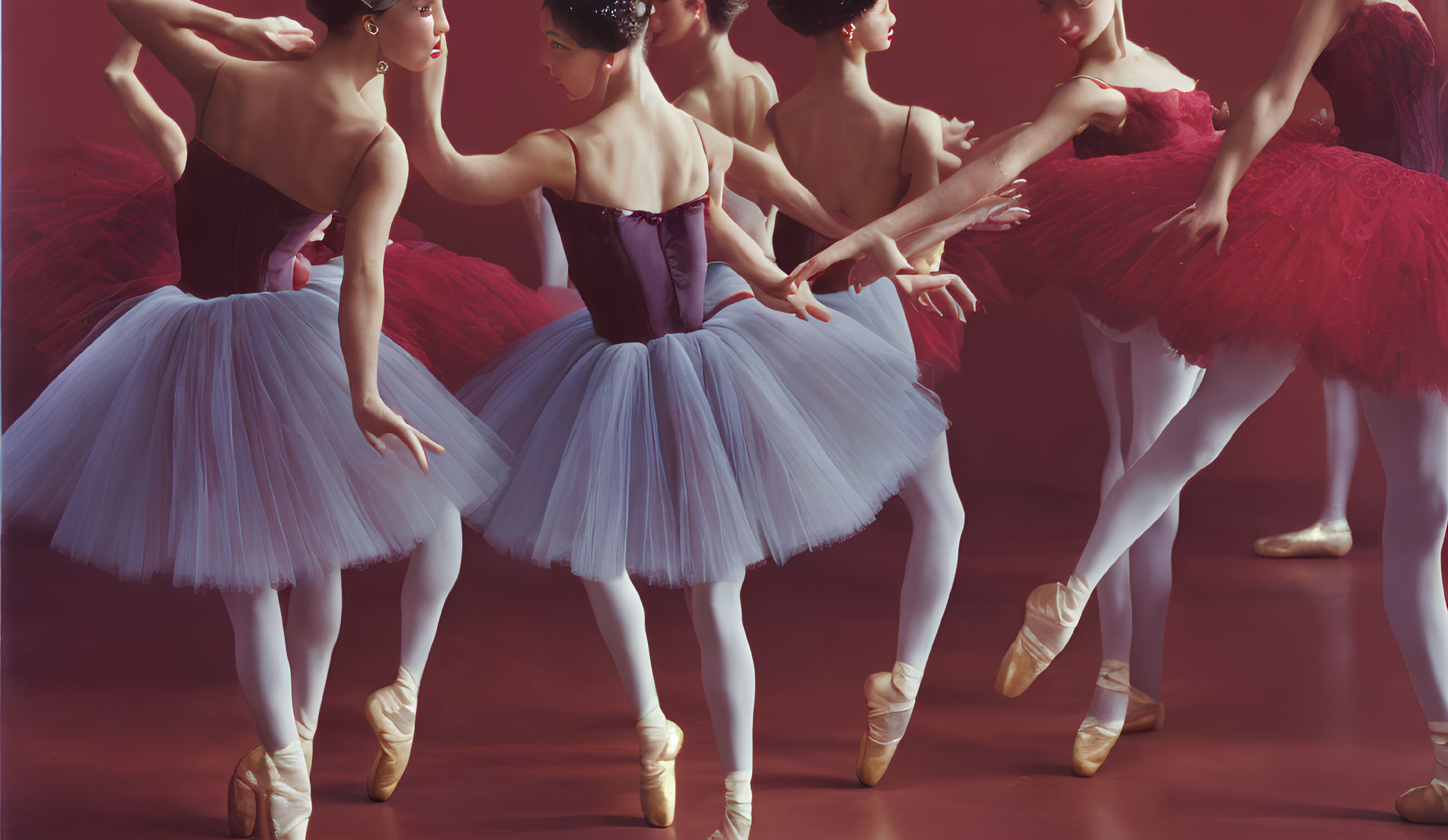 Elegant ballerinas in tutus showcasing graceful postures and attire