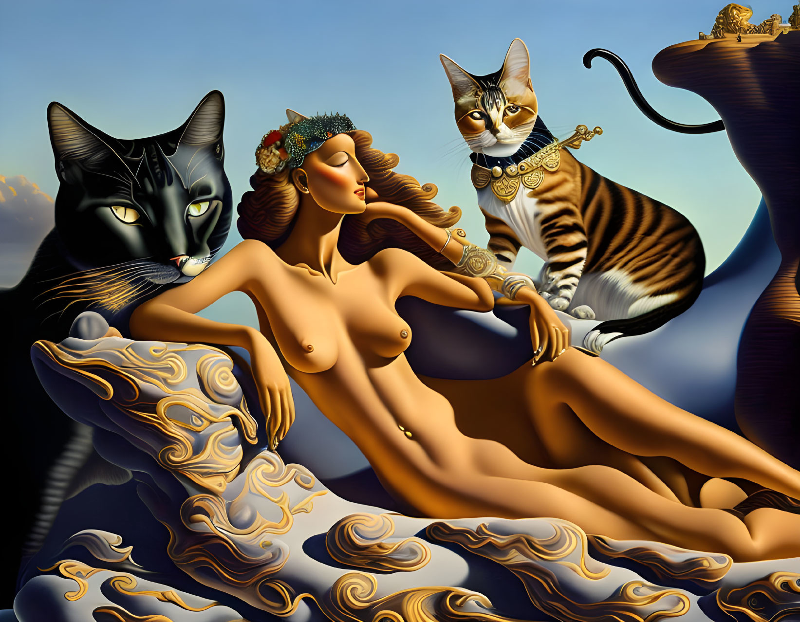 Lady and her cats 