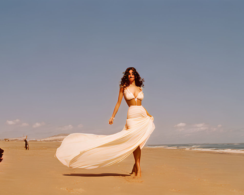 Women in Flowing Dresses Walking on Sunny Beach