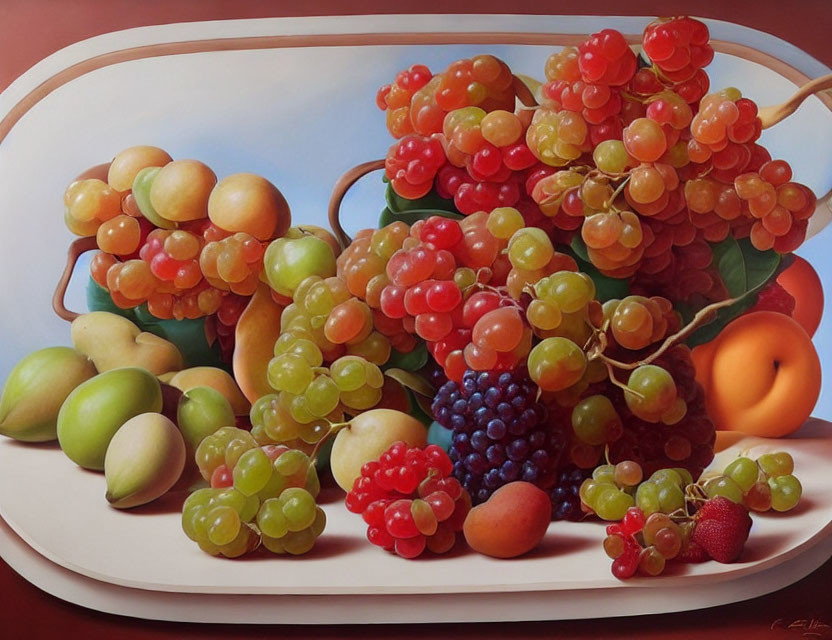 Realistic Still Life Painting of Fruits on Platter