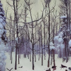 Winter Wonderland with Figures and Animals in Snowy Forest