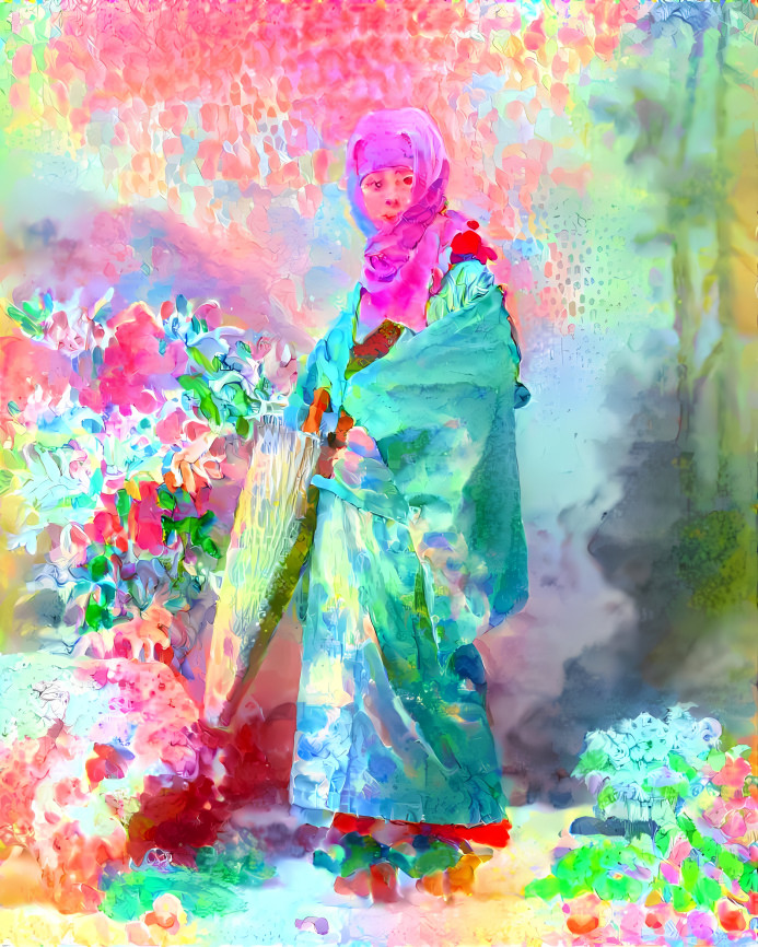 woman wearing Okoso-Zukin headscarf c. 1895, Japan