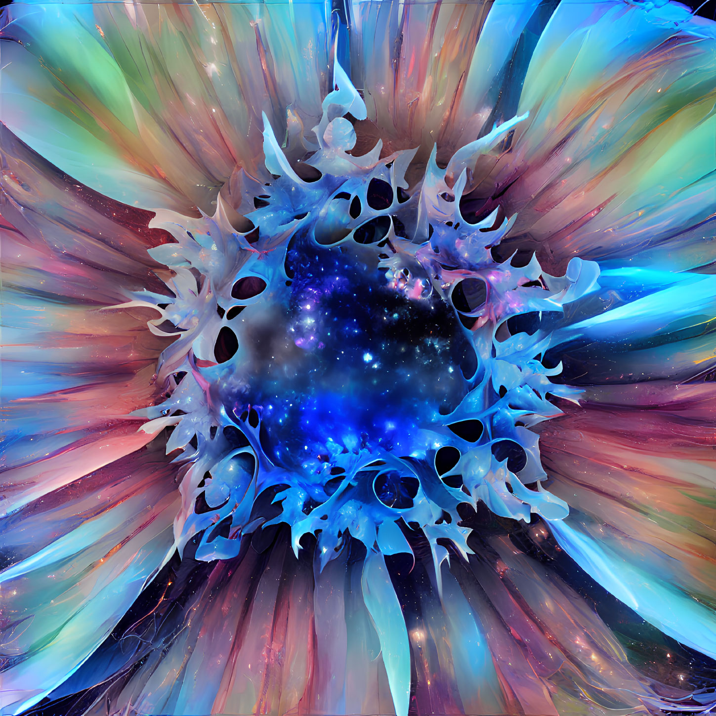 Colorful Fractal Patterns Surround Cosmic Center in Digital Art