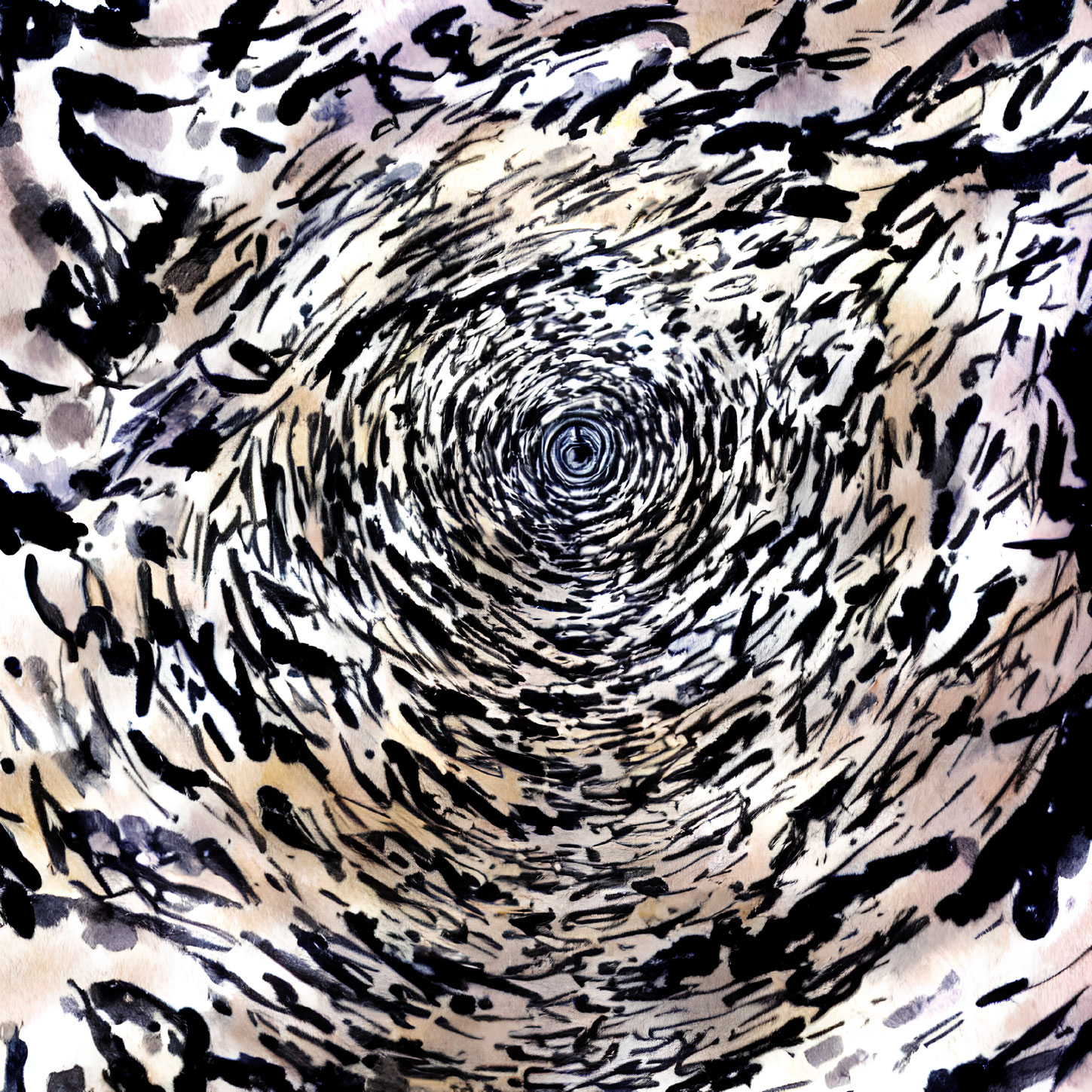 Hypnotic black and brown ink swirl on textured background
