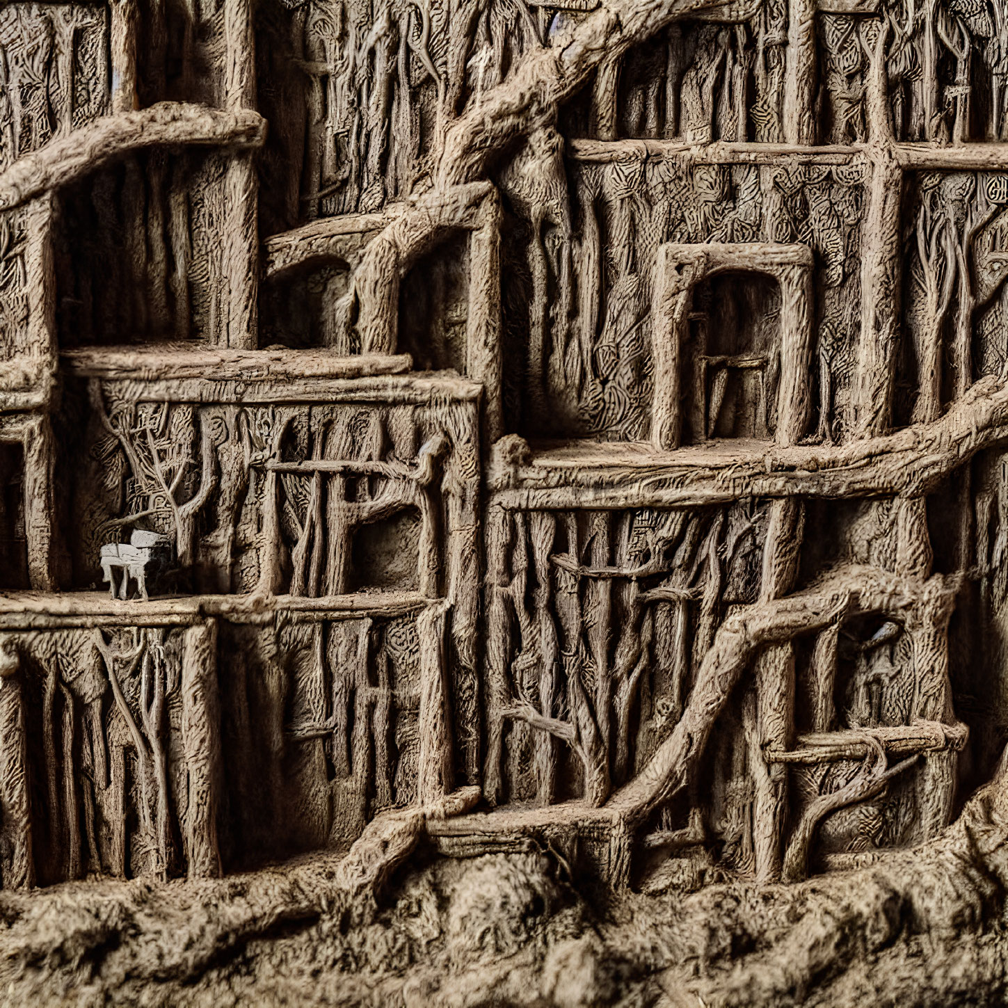 Intricate Wood Carving of Maze-Like Structure