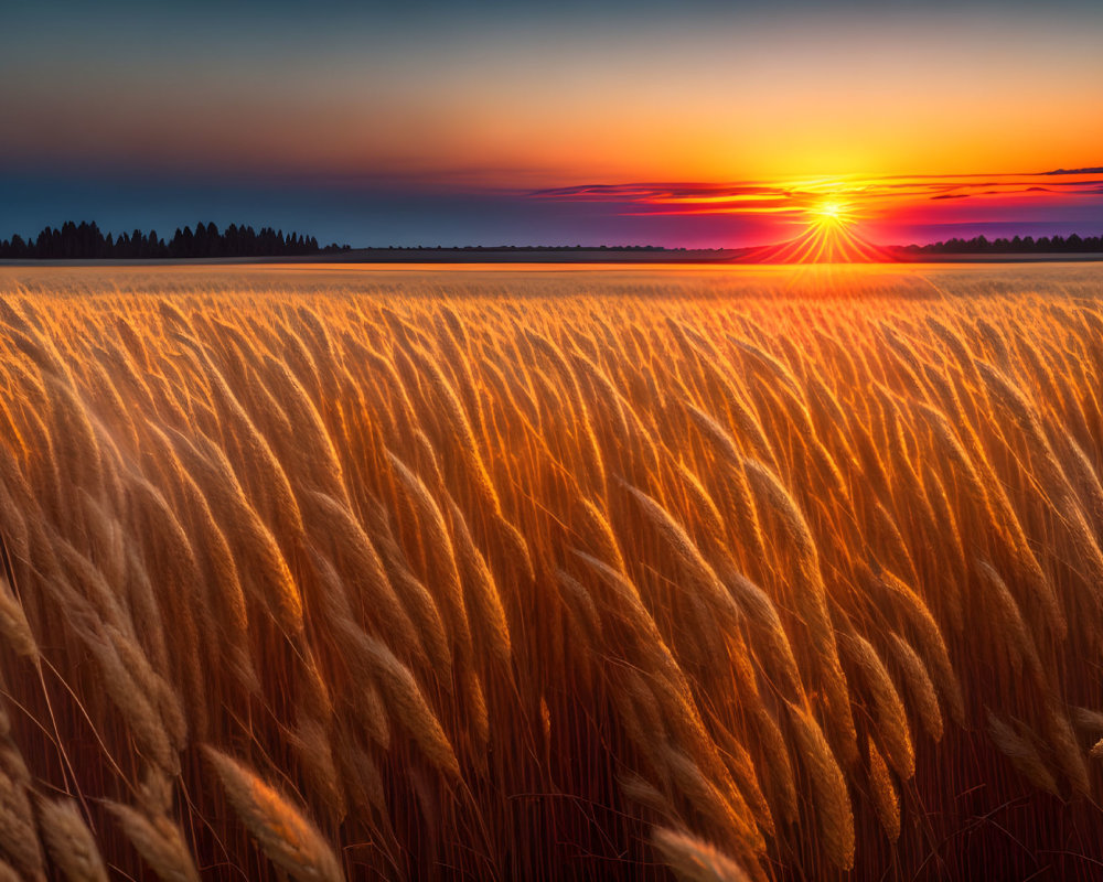 Golden wheat field at sunset with warm colors and rural scenery