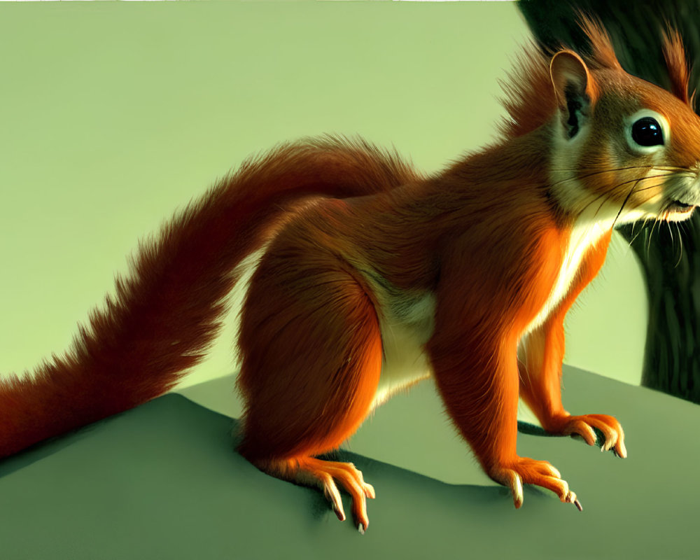 Detailed Red Squirrel Illustration on Dual-Tone Background