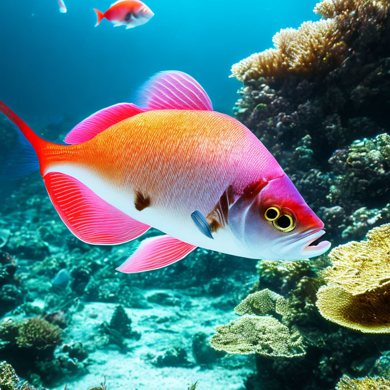 Colorful Tropical Fish Swimming Near Coral Reefs in Clear Blue Water