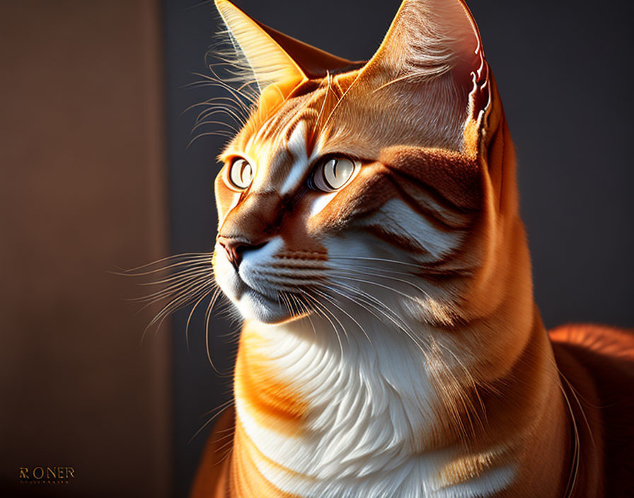 Orange Tabby Cat with Prominent Stripes and Golden Eyes in Sunlight