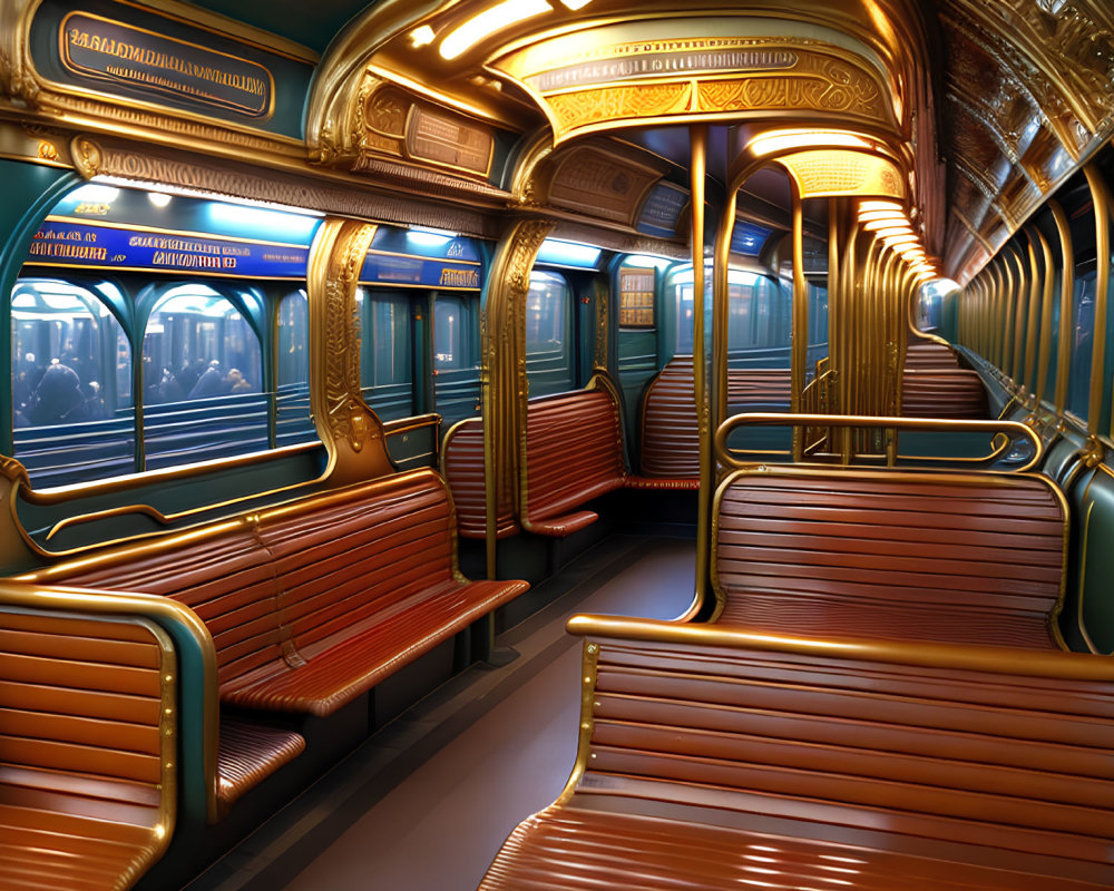 Luxurious Subway Interior with Golden and Wooden Accents