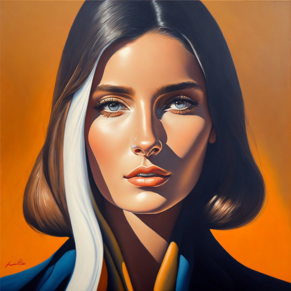 Hyperrealistic Painting of Woman with Striking Features and Colorful Attire