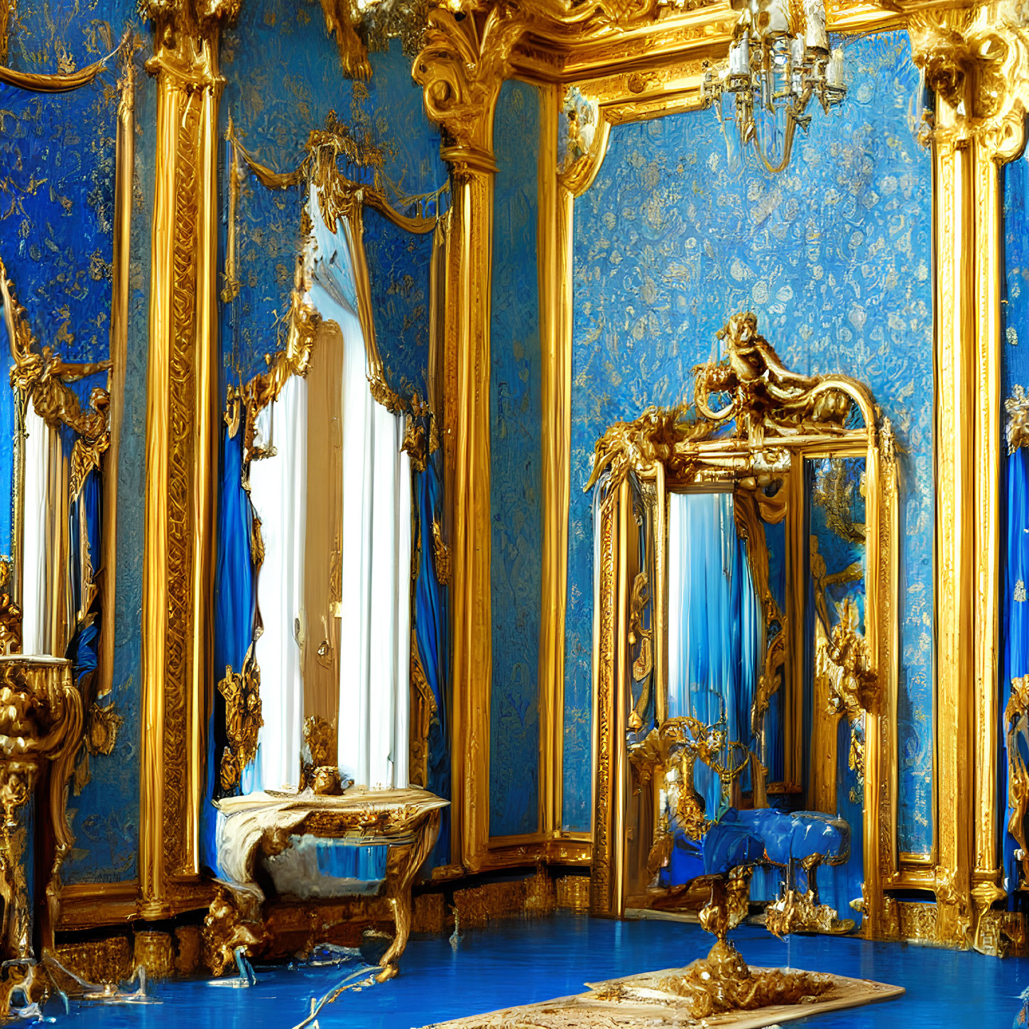 Luxurious Blue and Gold Decor in Opulent Room