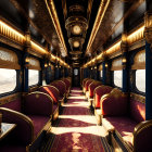Opulent Train Interior with Red Seats and Desert Views