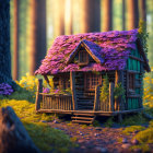 Colorful Miniature House in Vibrant Forest Setting