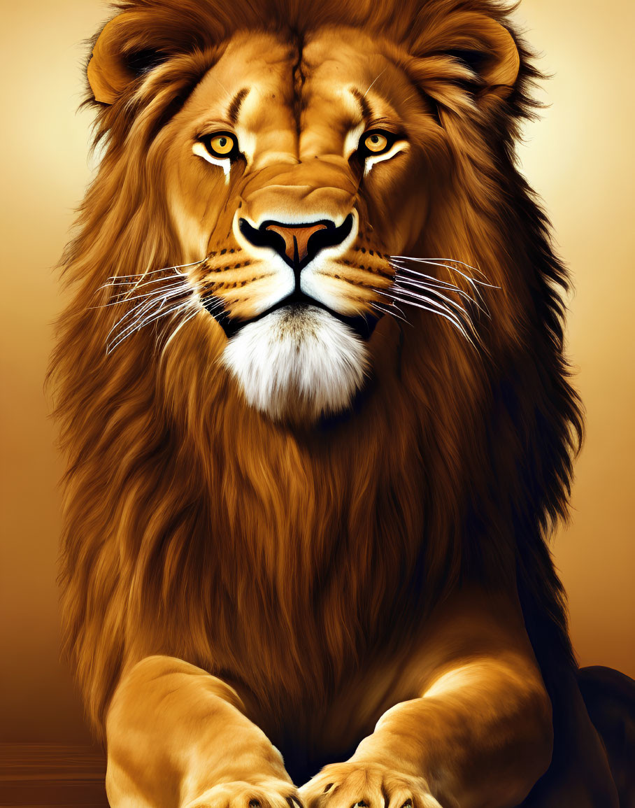 Majestic lion digital painting with golden mane and sharp gaze