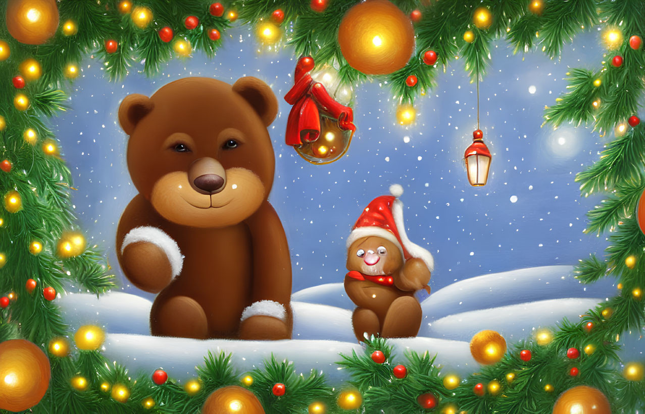 Festive Christmas illustration with two cartoon bears