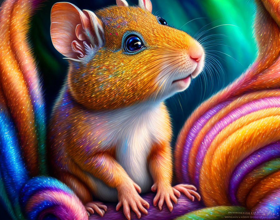 Colorful Mouse Illustration Among Vibrant Yarn Strands