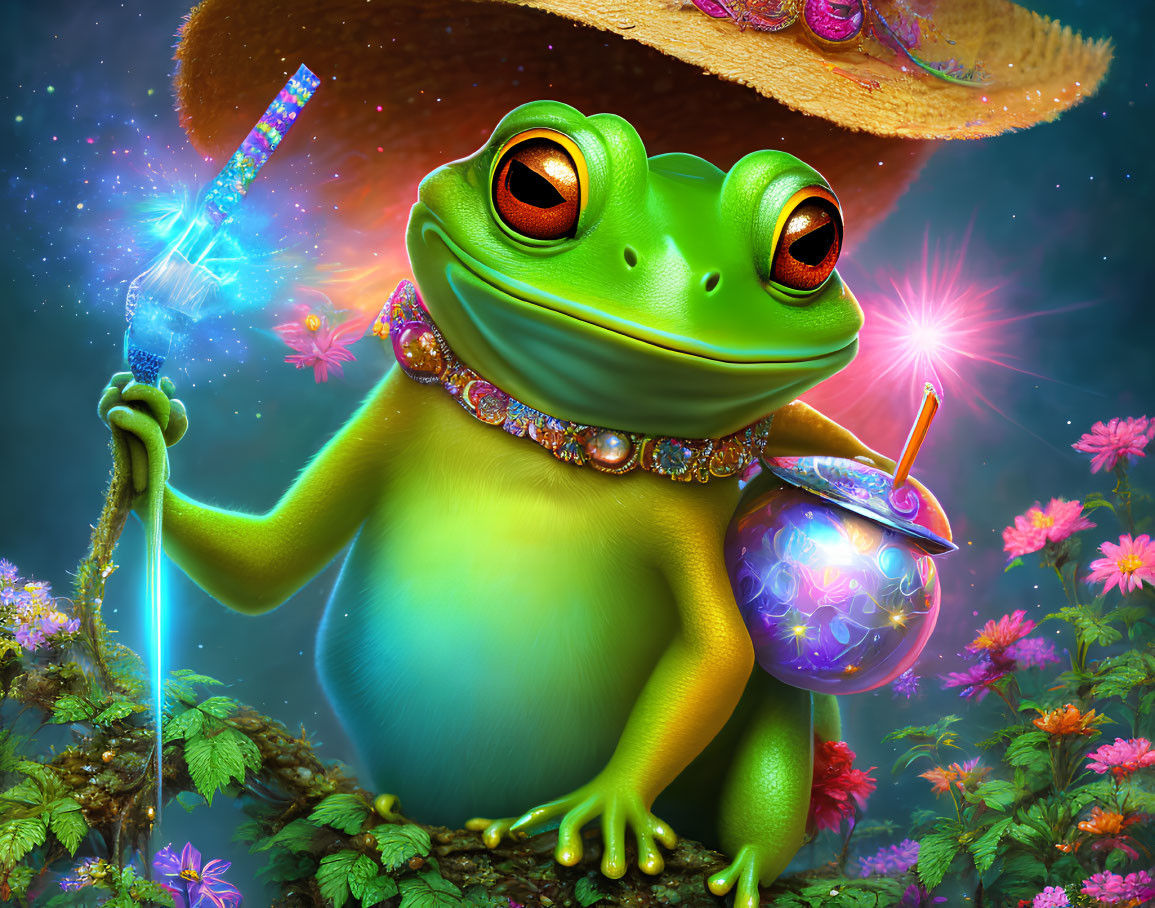 Frog with a straw Hat