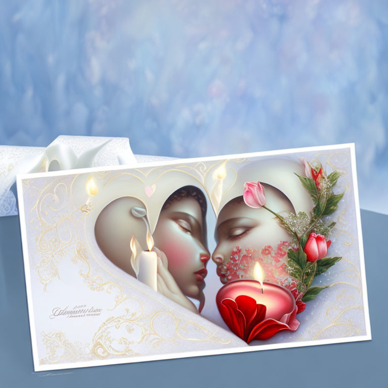 Romantic greeting card with floral and candle motifs