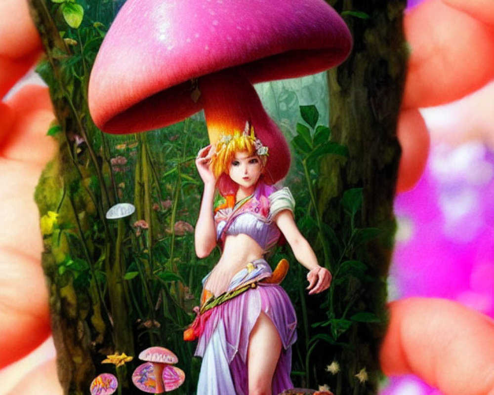 Fantasy Art: Fairy with Wings, Crown, and Mushrooms