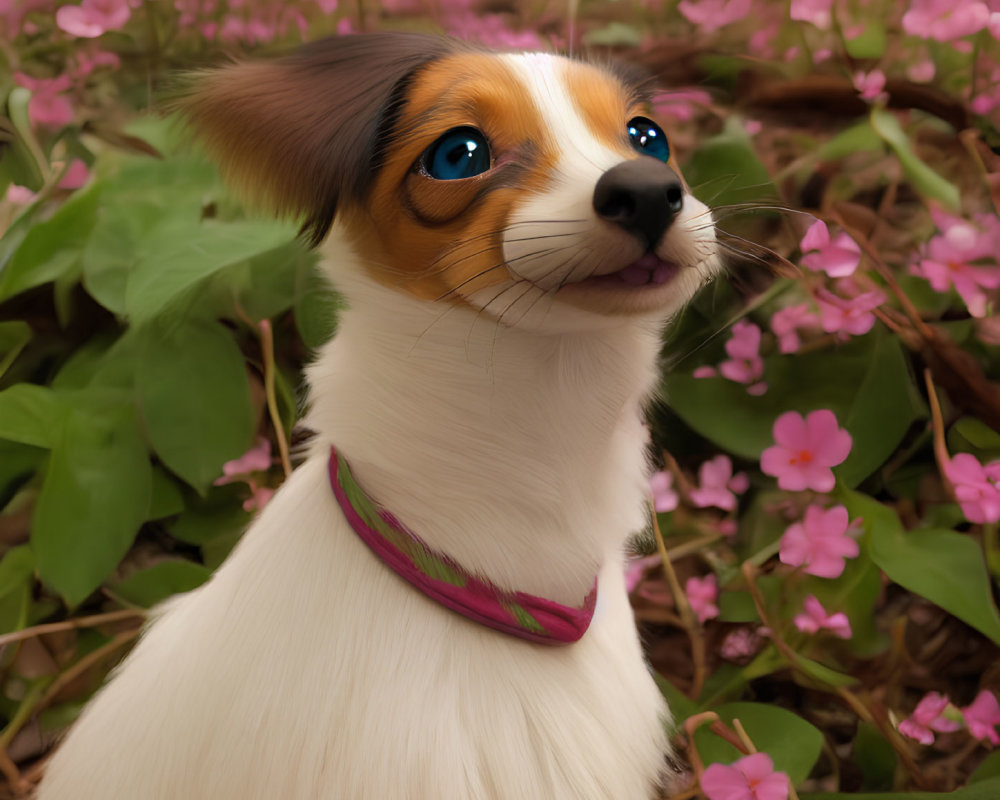 Animated Dog Digital Art with Big Eyes and Tricolor Fur