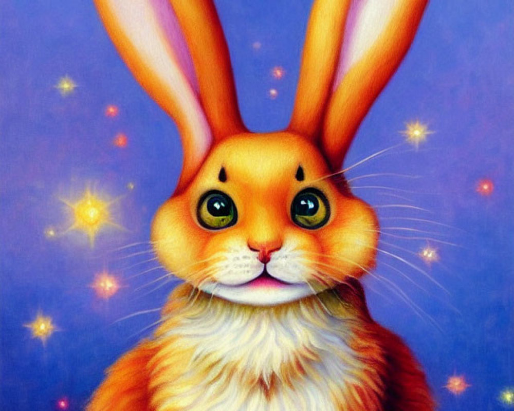 Colorful anthropomorphic rabbit illustration on blue background