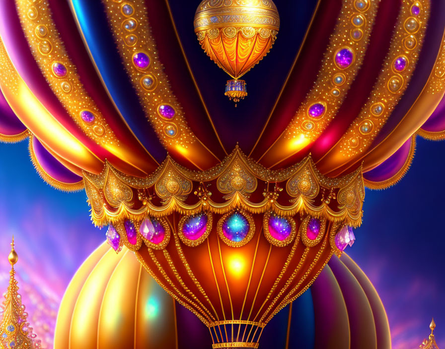 Fantasy hot air balloon with golden accents and intricate patterns