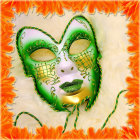 Colorful Mardi Gras Mask with Gold Glitter and Festive Decorations