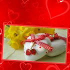 Valentine's Themed Image: Hearts, Roses, Candles, Bunny Figurine, S