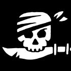 Stylized white pirate skull on black background