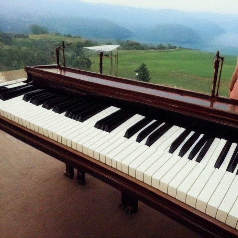 Grand Piano Overlooking Lush Valley and River