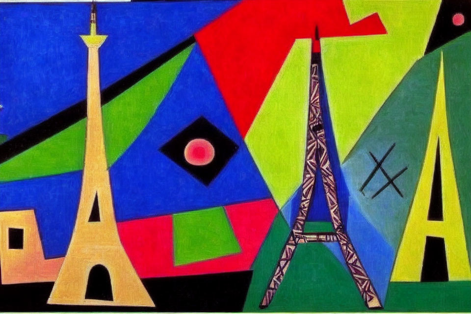Colorful Geometric Shapes Featuring Eiffel Tower