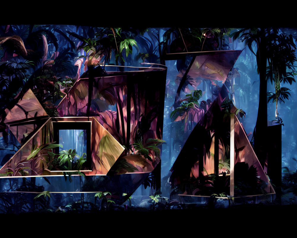 Abstract Geometrical Composition with Overlapping Triangles in Jungle Setting