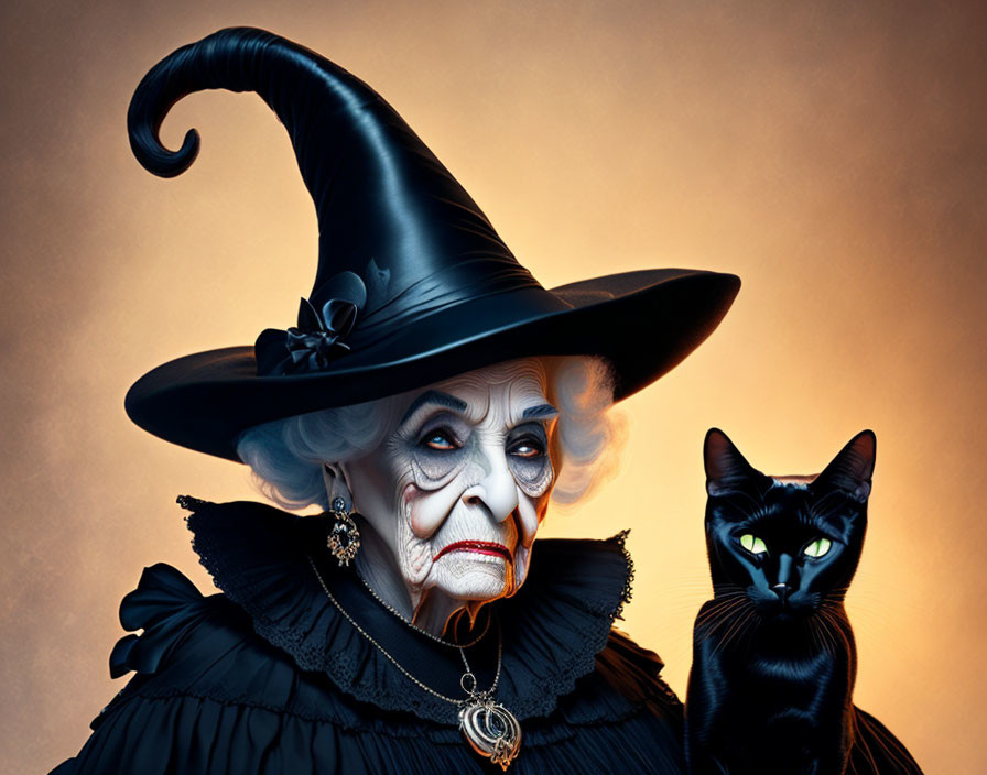 old witch with cat