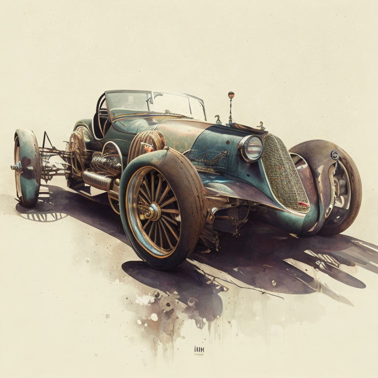 Vintage Roadster with Exposed Engine and Spoked Wheels