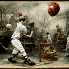 Baseball-themed collage featuring players, vintage cards, and children