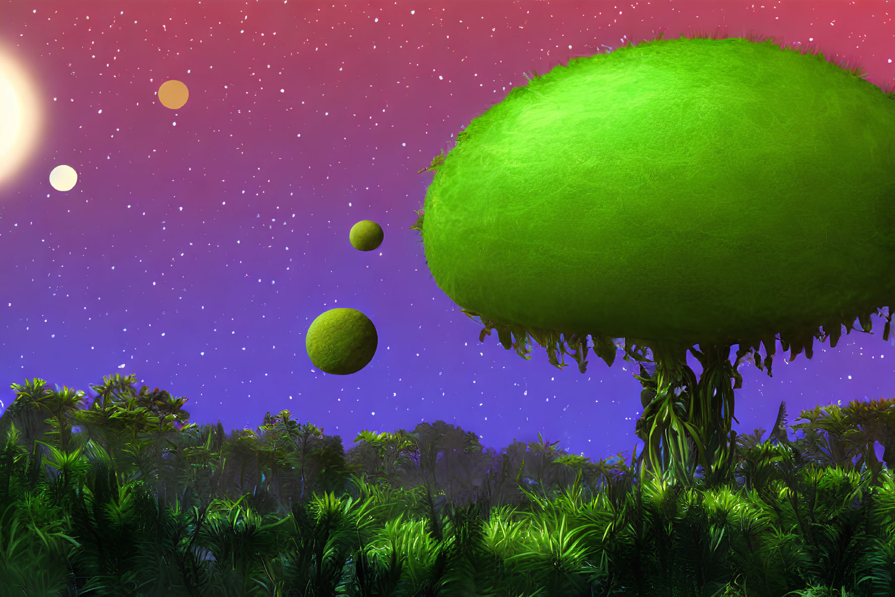 Colorful Alien Landscape with Floating Island and Cosmic Sky