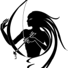 Silhouette of person with dreadlocks aiming bow and arrow in edge lighting