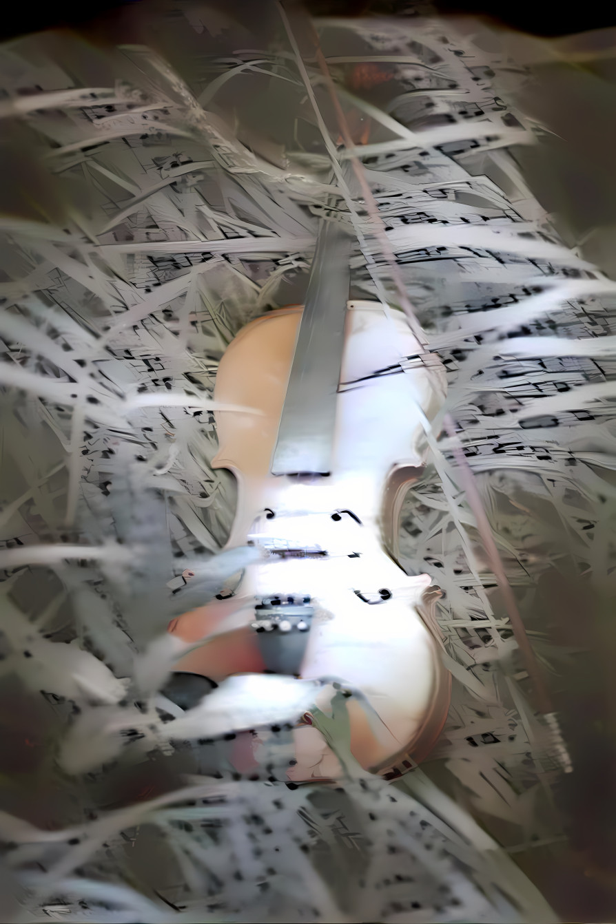 Frosted Violin Sits in an Meadow of Musical Notes