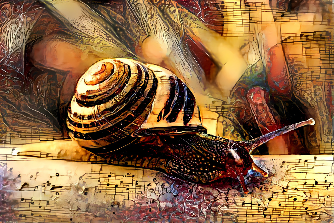A Renaissance Snail Reading Mozart's Notes 