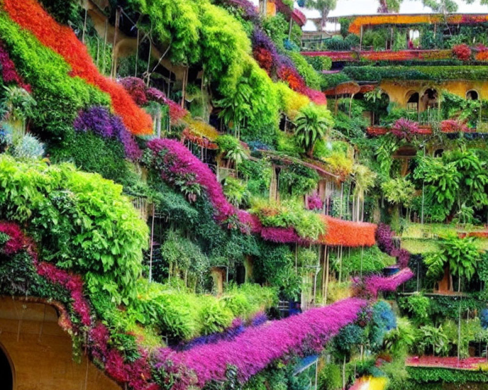 Colorful Vertical Garden Adorning Building Terraces