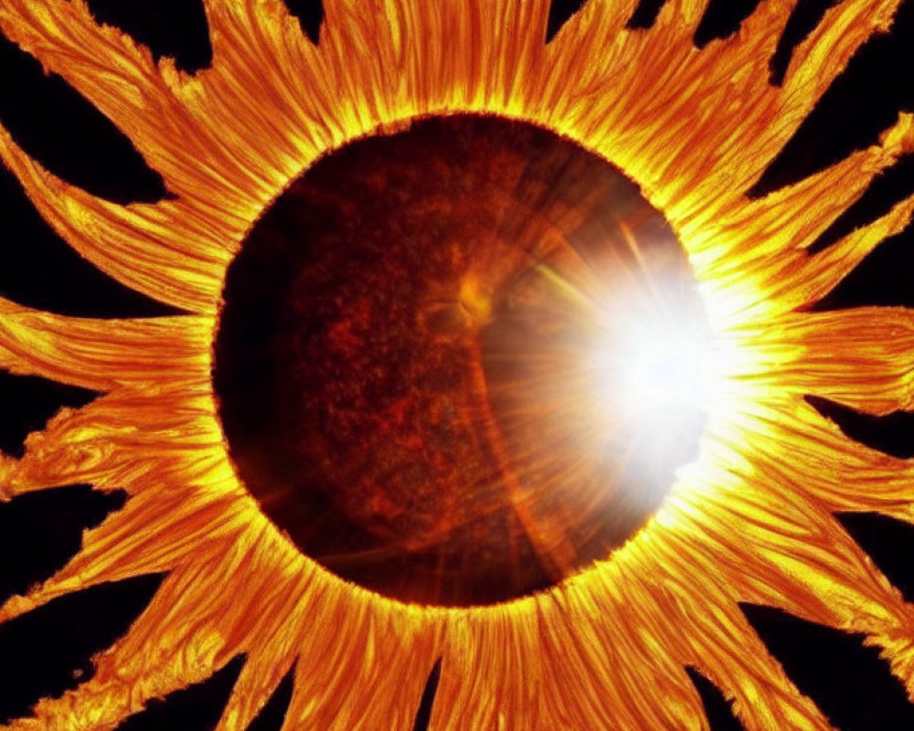 Dynamic Sun with Radiating Solar Flares on Black Background