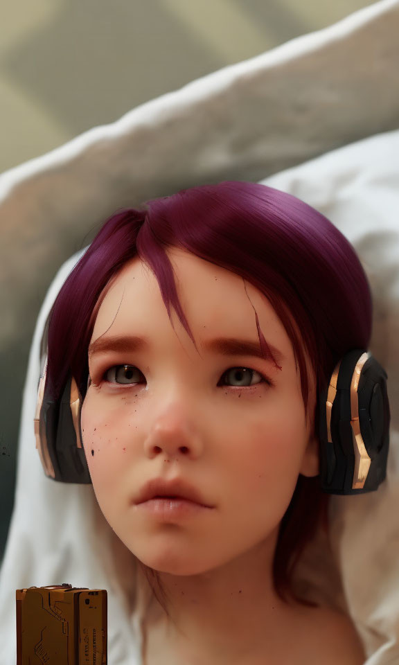 Close-Up of Digital Artwork: Girl with Purple Hair and Headphones