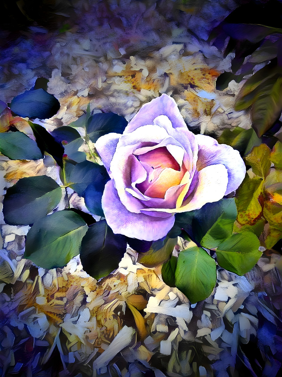 Watercolor of a Lavender Rose Above the Mulch