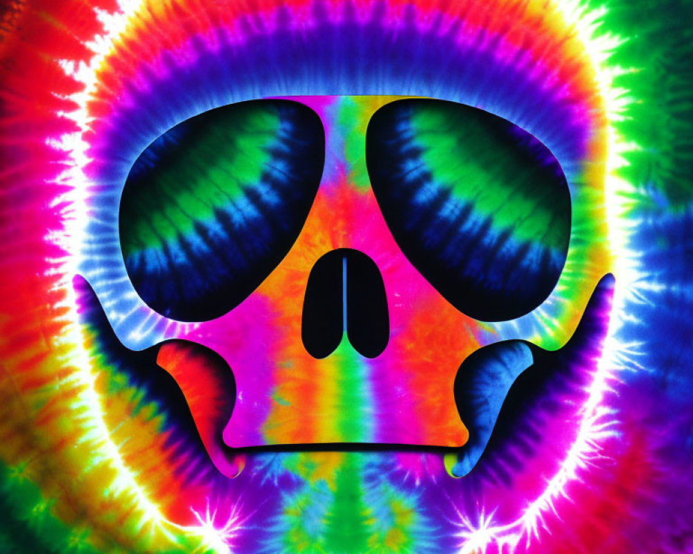 Colorful Tie-Dye Background with Stylized Skull Design