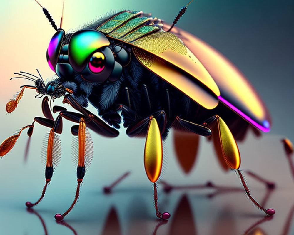 Vivid Hyper-Realistic Insect Illustration with Iridescent Wings