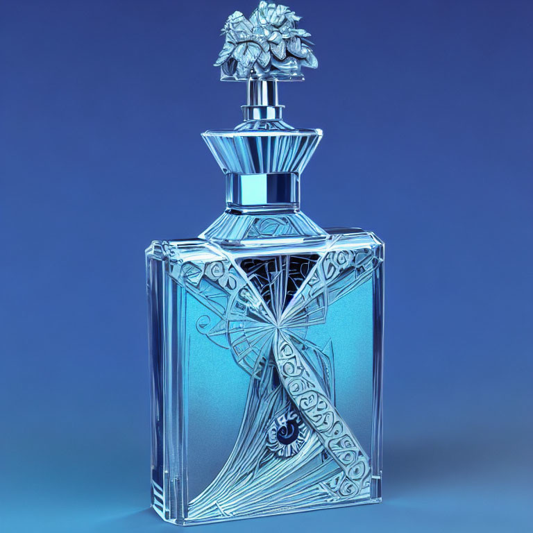 Intricate Blue Monochromatic Glass Perfume Bottle