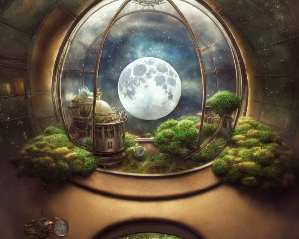 Circular Room with Moon View & Steampunk Decor